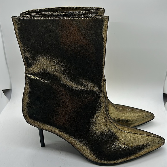 Zara NWT Dazzling Gold Stiletto Heel Ankle Booties Boots Shoes **Sz 37/US 6.5** - Picture 3 of 7